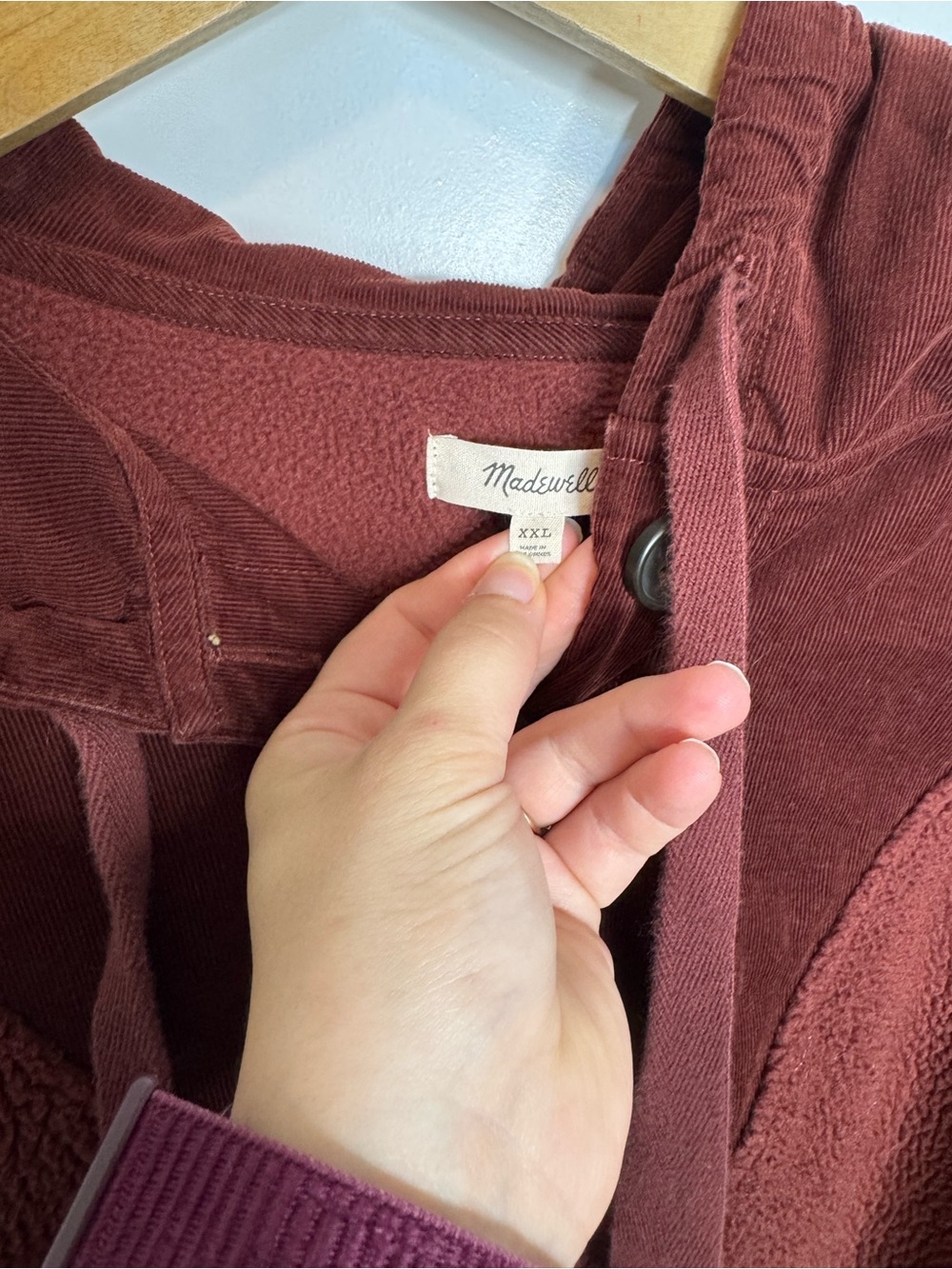 Madewell (Re)sourced Fleece Button-Front Hoodie Sweatshirt Red Burgundy XXL - Picture 3 of 7